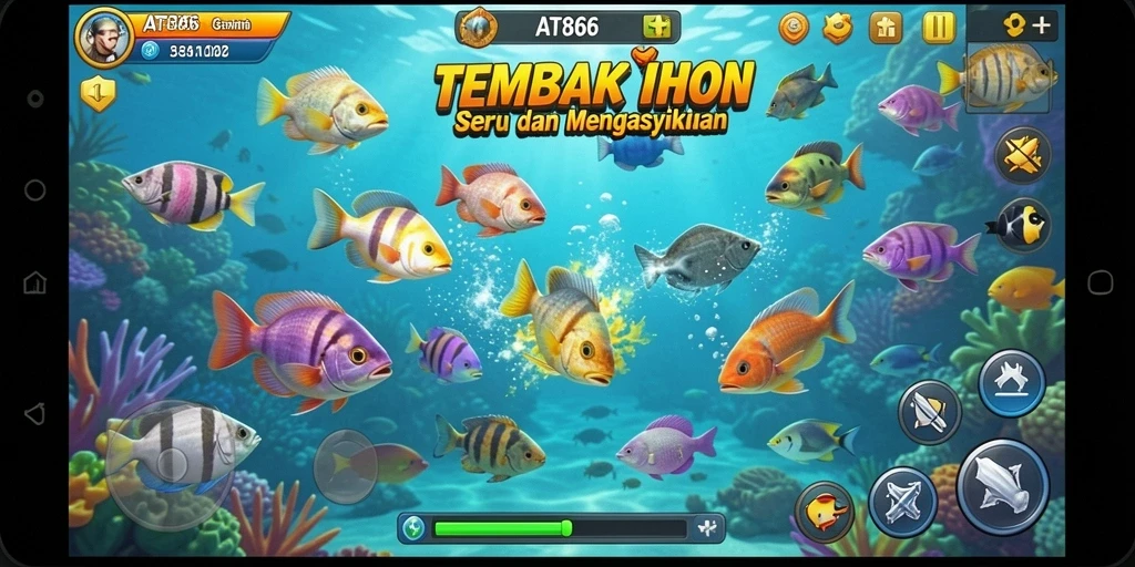 Tampilan permainan Tembak Ikan AT866 yang menarik dan penuh warna.