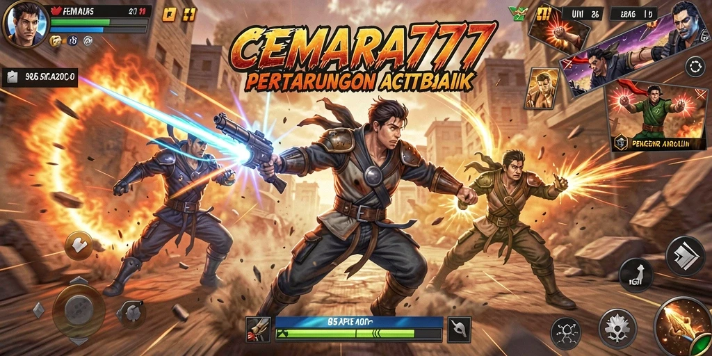 Cuplikan gameplay CEMARA777 dengan pertarungan mendebarkan dan karakter yang dinamis.