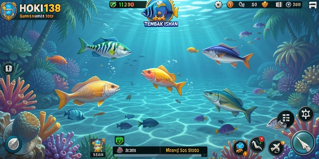 Tangkapan layar gameplay menarik di HOKI138, menunjukkan aksi tembak ikan.