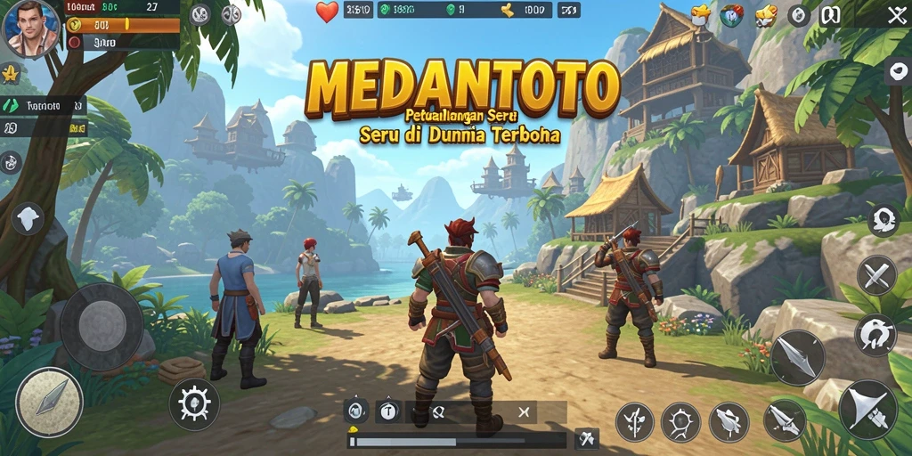 Screenshot gameplay MEDANTOTO yang menunjukkan petualangan di dunia terbuka.