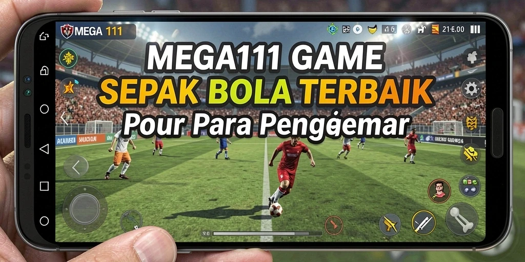 Screenshot utama MEGA111 menampilkan aksi seru di lapangan sepak bola.