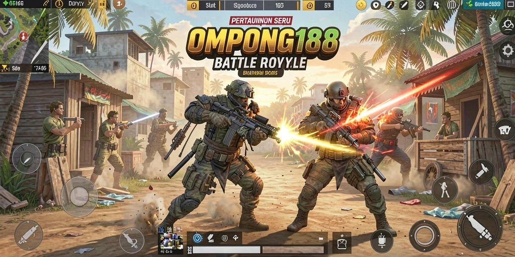Tampilan gameplay OMPONG188 yang seru di arena Battle Royale.