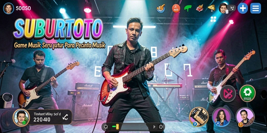 Tampilan gameplay SUBURTOTO dengan berbagai lagu dan tantangan menarik.