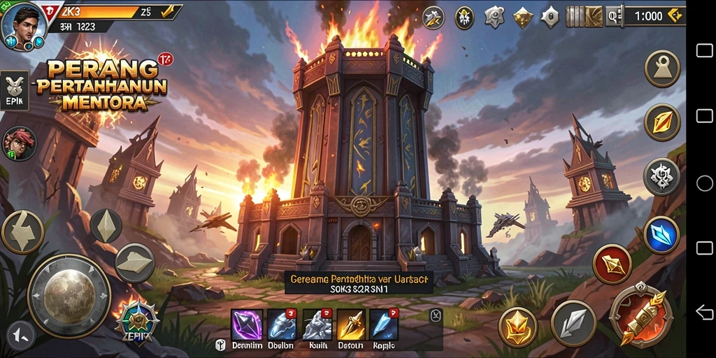 Screenshot gameplay menara pertahanan yang intens dan strategis di ZK3.